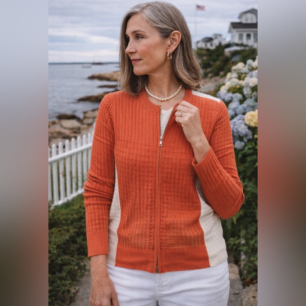 Nwt Magaschoni Silk Cashmere Zip Front Sweater Size Large